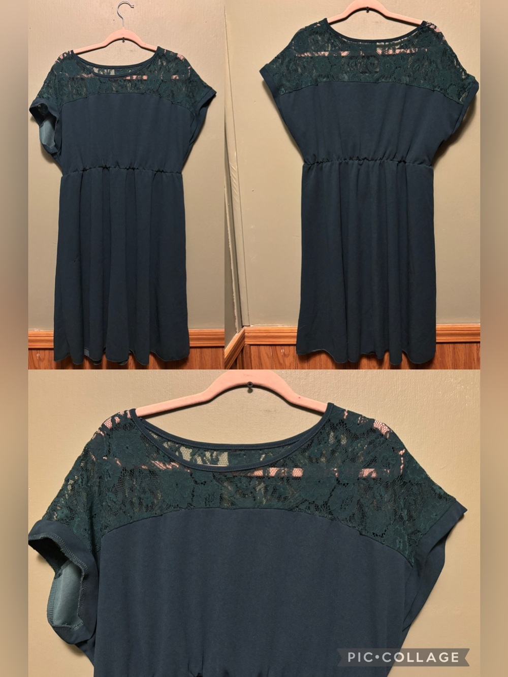 Women's Dark Green Lace Short Sleeve Top